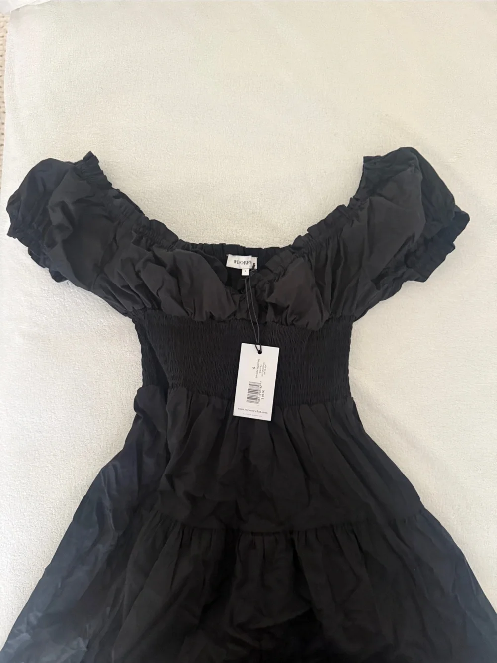 NWT- WeWoreWhat Black Cotton Poplin Smocked Midi Dress- S